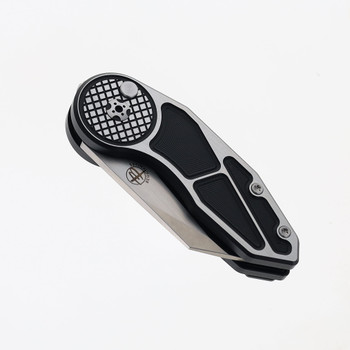 Begg Micro Burst Button Lock Folding Knife Black Aluminum Handle VG-10 Wharncliffe Plain Edge Satin Finish BG060