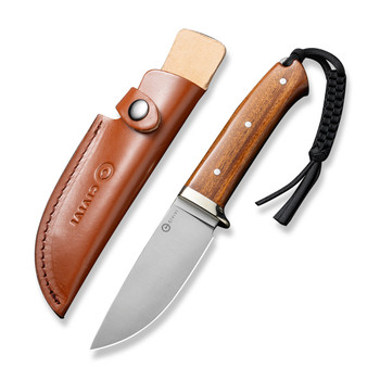 Civivi Cloud Peak Fixed Blade Knife Guibourtia Wood Handle Nitro-V Drop Point Plain Edge Satin Finish C23044-3