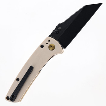 Kansept Main Street Folding Knife White G10 Handle 154CM Plain Edge Blackwash Finish T1015E3