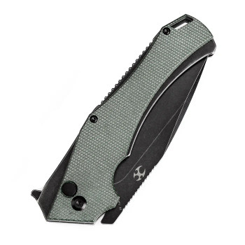 Kansept Hellx Folding Knife Green Micarta Handle D2 Plain Edge Black Stonewash Finish T1008F1