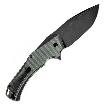 Kansept Hellx Folding Knife Green Micarta Handle D2 Plain Edge Black Stonewash Finish T1008F1
