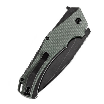 Kansept Hellx Folding Knife Green Micarta Handle D2 Plain Edge Black Stonewash Finish T1008F1
