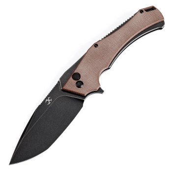 Kansept Hellx Folding Knife Brown Micarta Handle D2 Plain Edge Black Stonewash Finish T1008F2