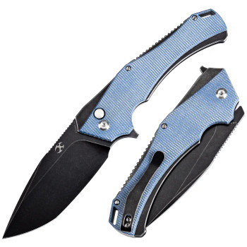 Kansept Hellx Folding Knife Blue Micarta Handle D2 Plain Edge Black Stonewash Finish T1008F3