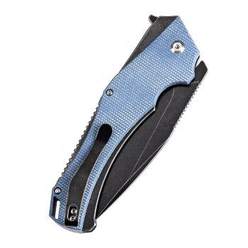 Kansept Hellx Folding Knife Blue Micarta Handle D2 Plain Edge Black Stonewash Finish T1008F3