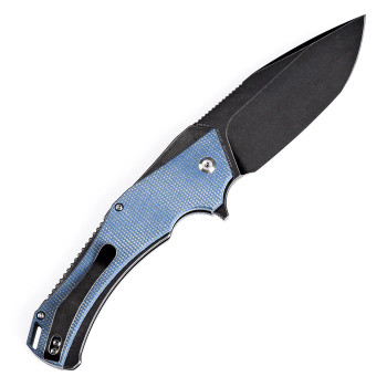 Kansept Hellx Folding Knife Blue Micarta Handle D2 Plain Edge Black Stonewash Finish T1008F3