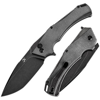 Kansept Hellx Folding Knife Black Micarta Handle D2 Plain Edge Black Stonewash Finish T1008F4