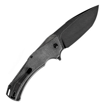 Kansept Hellx Folding Knife Black Micarta Handle D2 Plain Edge Black Stonewash Finish T1008F4