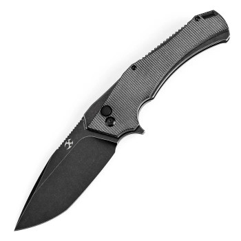 Kansept Hellx Folding Knife Black Micarta Handle D2 Plain Edge Black Stonewash Finish T1008F4