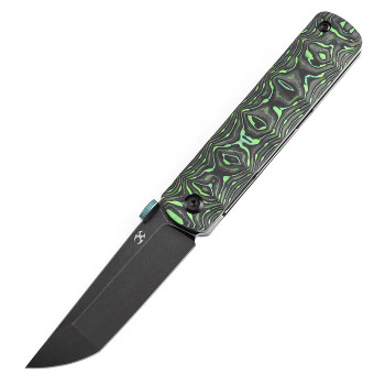Kansept BTF Folding Knife Grass Green Carbon Fiber  Handle S35VN Plain Edge Blackwash Finish K1064A2