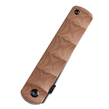 Discontinued Kansept BTF Folding Knife Brown Micarta Handle Damascus Plain Edge  K1064A5