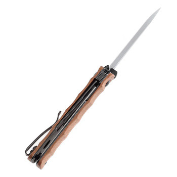 Discontinued Kansept BTF Folding Knife Brown Micarta Handle Damascus Plain Edge  K1064A5