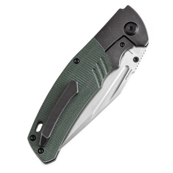 Kansept Hinterland Folding Knife Blackwash Titanium/Green Micarta Handle S35VN Plain Edge Stonewash Finish K1057A2