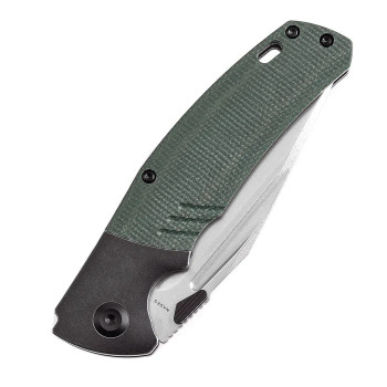 Kansept Hinterland Folding Knife Blackwash Titanium/Green Micarta Handle S35VN Plain Edge Stonewash Finish K1057A2