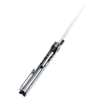 Kansept Hinterland Folding Knife Blackwash/Lightning Strike Titanium Handle Damascus Plain Edge K1057A6