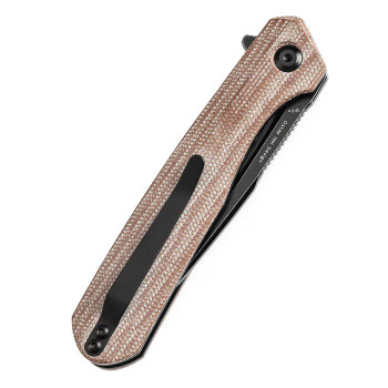 Discontinued Kansept Qilin Folding Knife Brown Micarta Handle 154CM Plain Edge Blackwash Finish T1047A3