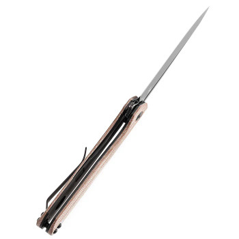 Discontinued Kansept Qilin Folding Knife Brown Micarta Handle 154CM Plain Edge Blackwash Finish T1047A3