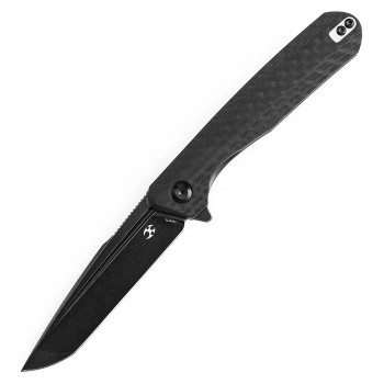 Discontinued Kansept Qilin Folding Knife Black Carbon Fiber/G10 Handle 154CM Tanto Plain Edge Blackwash Finish T1047T1