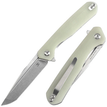 Discontinued Kansept Qilin Folding Knife Jade G10 Handle 154CM Tanto Plain Edge Stonewash Finish T1047T5