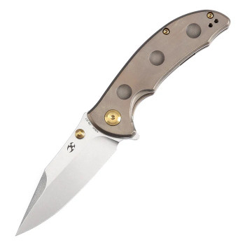 Kansept Rei Folding Knife Orange Peel Bronze Titanium Handle 20CV Plain Edge Stonewash Finish K1061A2