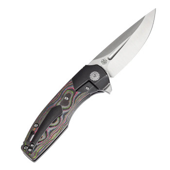 Kansept Cassowary Folding Knife Black SW Titanium/80's Camo Carbon Fiber Handle S35VN Plain Edge Satin Finish K2065B1