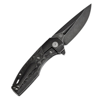 Kansept Cassowary Folding Knife Black SW Titanium/Black Rose Carbon Fiber Handle S35VN Plain Edge Black Stonewash Finish K2065B3