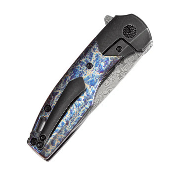 Kansept Cassowary Folding Knife Black SW Lightning Strike Titanium Handle Damascus Plain Edge K2065B4
