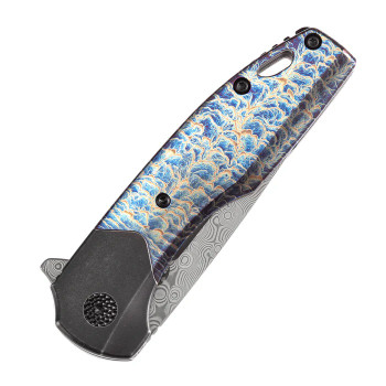 Kansept Cassowary Folding Knife Black SW Lightning Strike Titanium Handle Damascus Plain Edge K2065B4