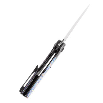 Kansept Cassowary Folding Knife Black SW Lightning Strike Titanium Handle Damascus Plain Edge K2065B4