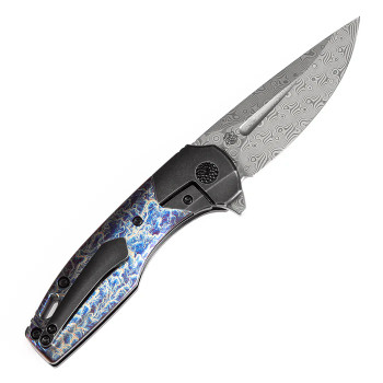 Kansept Cassowary Folding Knife Black SW Lightning Strike Titanium Handle Damascus Plain Edge K2065B4