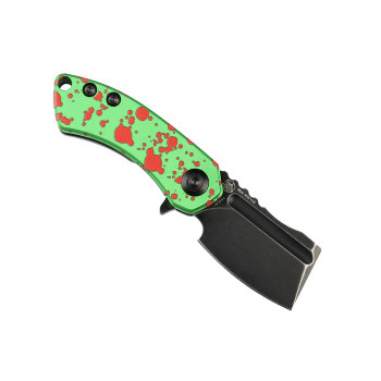 Kansept Mini Korvid Folding Knife Zombie Green Aluminum Handle 154CM Plain Edge Black Stonewash Finish T3030P1