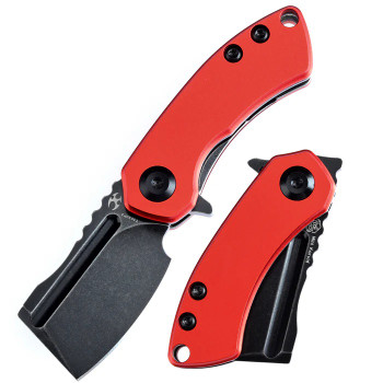 Kansept Mini Korvid Folding Knife Red Aluminum Handle 154CM Plain Edge Stonewash Finish T3030P3