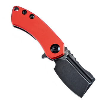 Kansept Mini Korvid Folding Knife Red Aluminum Handle 154CM Plain Edge Stonewash Finish T3030P3