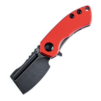 Kansept Mini Korvid Folding Knife Red Aluminum Handle 154CM Plain Edge Stonewash Finish T3030P3
