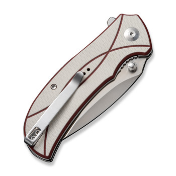 Sencut Hyrax Folding Knife Off White/Red G10 Handle 9Cr18Mov Leaf Plain Edge Satin Finish S23097-3