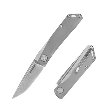 Real Steel Luna Folding Knife Titanium Handle N690 Drop Point Plain Edge Satin Finish 7001ST