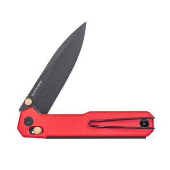 Real Steel Perix Folding Knife Red G10 Handle Nitro-V Drop Point Plain Black Blade 7121BR