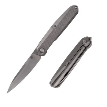 Real Steel S5 Metamorph Folding Knife Gray Titanium Handle M390 Drop Point Plain Edge Satin Finish 7811T Real Steel S5 Metamorph Folding Knife Gray Titanium Handle M390 Drop Point Plain Edge Satin Finish 7811T