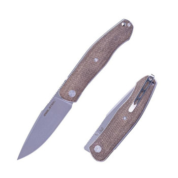 Real Steel Serenity Flipper Folding Knife Natural Micarta Handle N690 Drop Point Plain Edge Bead Blast Finish 7682NM