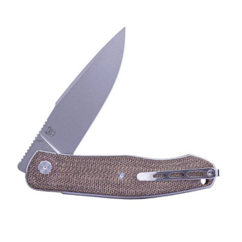 Real Steel Serenity Flipper Folding Knife Natural Micarta Handle N690 Drop Point Plain Edge Bead Blast Finish 7682NM