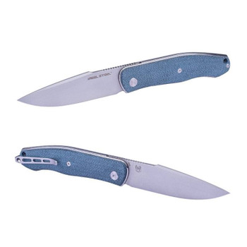 Real Steel Serenity Flipper Folding Knife Denim Micarta Handle N690 Drop Point Plain Edge Bead Blast Finish 7682DM Real Steel Serenity Flipper Folding Knife Denim Micarta Handle N690 Drop Point Plain Edge Bead Blast Finish 7682DM
