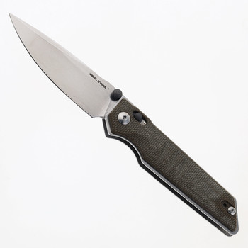 Real Steel Sacra Flipper Folding Knife Green Micarta Handle K110 Drop Point Plain Edge Stonewash Finish 7711G Real Steel Sacra Flipper Folding Knife Green Micarta Handle K110 Drop Point Plain Edge Stonewash Finish 7711G