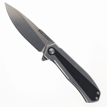 Real Steel Flying Shark Folding Knife Black/Gray Stainless Steel Handle 14C28N Plain Edge Stonewash Finish 7821