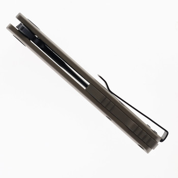 Petrified Fish PFP03 Victor Folding Knife Tan Aluminum Handle 154CM Clip Point Plain Black Blade PFP03GRADW Petrified Fish PFP03 Victor Folding Knife Tan Aluminum Handle 154CM Clip Point Plain Black Blade PFP03GRADW