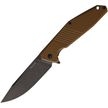 Ruike D191W Framelock Folding Knife Brown G10 Handle 8Cr13MoV Plain Edge Black Stonewash Finish