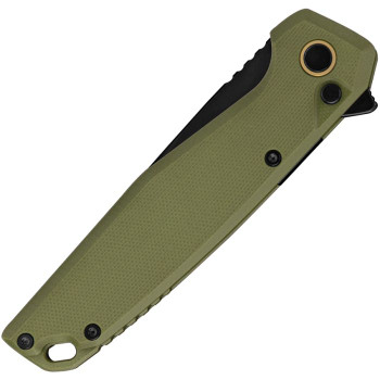 Ruike Button Lock Folding Knife OD Green G10 Handle 14C28N Plain Edge Black Stonewash Finish P873G