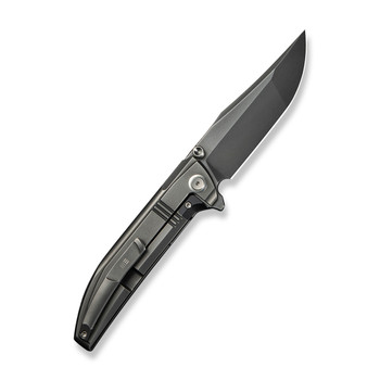 WE Ezinta Folding Knife Polished Gray Titanium Handle M390 Plain Edge Polished Gray Finish WE22041-3