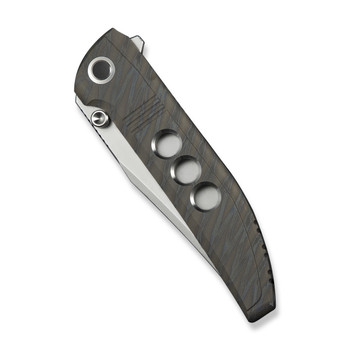 WE Ezinta Folding Knife Tiger Stripe Flamed Titanium Handle M390 Plain Edge Polished Bead Blast Finish WE22041-4