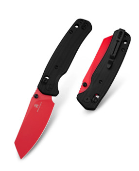 Folding knife wing red with black handle and plain edge blade