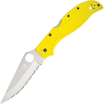 Spyderco Stretch 2 XL Lockback Folding Knife Yellow FRN Handle H2 Serated Edge Satin Finish C258SYL
